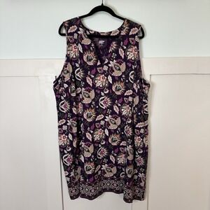 Lands' End Cotton V-Neck Jersey Dress 2X Casual Floral Sleeveless Comfy Pockets